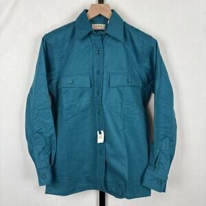 NWOT L.L Bean Chamois Shirt Womens 4 Teal Blue Heavy Brushed Flannel 100% Cotton